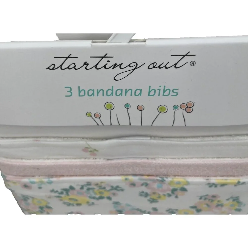 NEW Starting Out Bandana Bibs 3-Pack Baby Girls Snap Closure Floral Pink Pastel